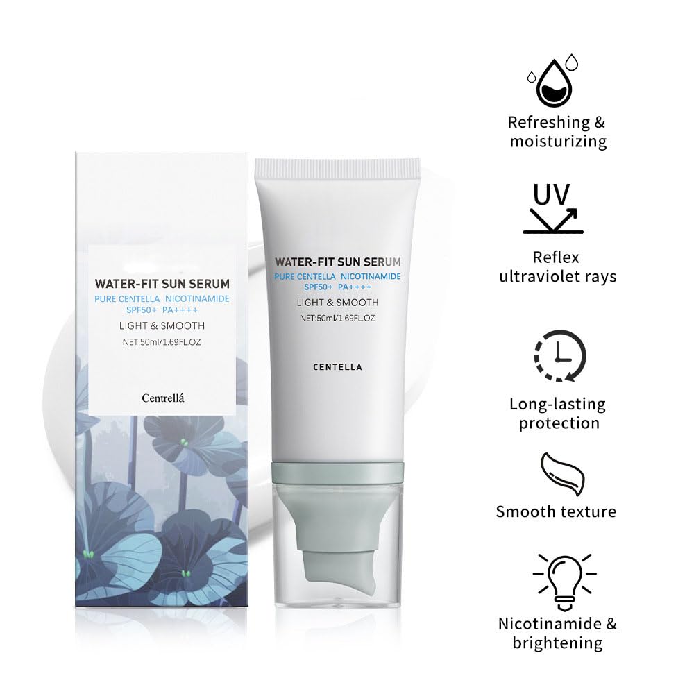 Centella Sunscreen SPF 50, Centella Water-Fit Sun Serum, Long-Lasting Protection, Nourishing Skin Protection and UV Defens.